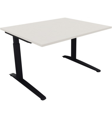 Schreibtisch All in One, manuell höhenverstellbar, 65-85cm (H), 120x100cm (BxT), rechteckig, weiß / anthrazit metallic