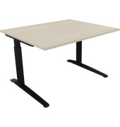 Schreibtisch All in One, manuell höhenverstellbar, 65-85cm (H), 120x100cm (BxT), rechteckig, akazie hell / anthrazit metallic
