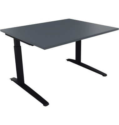 Schreibtisch All in One, manuell höhenverstellbar, 65-85cm (H), 120x100cm (BxT), rechteckig, lavagrau / anthrazit metallic