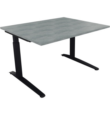 Schreibtisch All in One, manuell h&ouml;henverstellbar, 65-85cm (H), 120x100cm (BxT), rechteckig, beton hell / anthrazit metallic