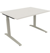 Schreibtisch All in One, manuell höhenverstellbar, 65-85cm (H), 120x100cm (BxT), rechteckig, weiß / silberaluminium