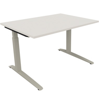 Schreibtisch All in One, manuell höhenverstellbar, 65-85cm (H), 120x100cm (BxT), rechteckig, weiß / silberaluminium