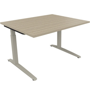 Schreibtisch All in One, manuell höhenverstellbar, 65-85cm (H), 120x100cm (BxT), rechteckig, eiche natur / silberaluminium