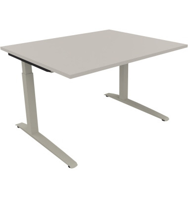 Schreibtisch All in One, manuell höhenverstellbar, 65-85cm (H), 120x100cm (BxT), rechteckig, lichtgrau / silberaluminium