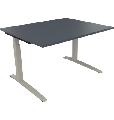 Schreibtisch All in One, manuell höhenverstellbar, 65-85cm (H), 120x100cm (BxT), rechteckig, lavagrau / silberaluminium