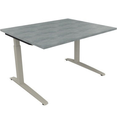 Schreibtisch All in One, manuell höhenverstellbar, 65-85cm (H), 120x100cm (BxT), rechteckig, beton hell / silberaluminium
