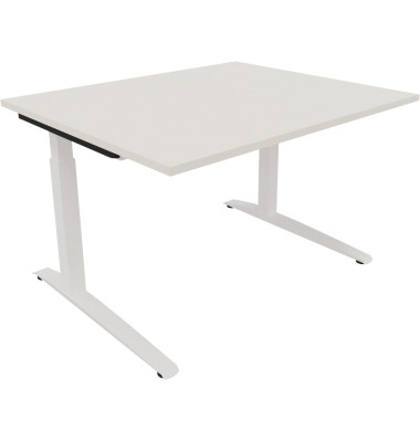 Schreibtisch All in One, manuell höhenverstellbar, 65-85cm (H), 120x100cm (BxT), rechteckig, weiß / weiß