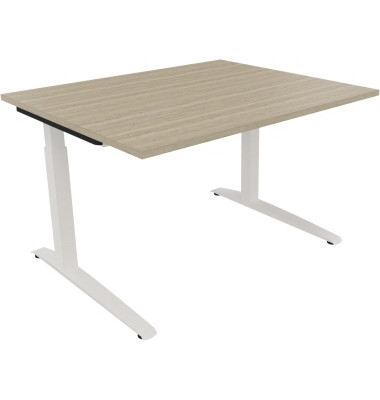 Schreibtisch All in One, manuell h&ouml;henverstellbar, 65-85cm (H), 120x100cm (BxT), rechteckig, eiche natur / wei&szlig;