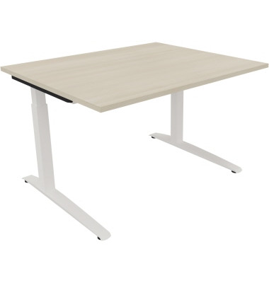 Schreibtisch All in One, manuell höhenverstellbar, 65-85cm (H), 120x100cm (BxT), rechteckig, akazie hell / weiß