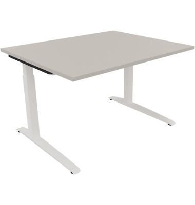 Schreibtisch All in One, manuell höhenverstellbar, 65-85cm (H), 120x100cm (BxT), rechteckig, lichtgrau / weiß