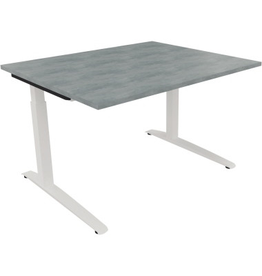 Schreibtisch All in One, manuell h&ouml;henverstellbar, 65-85cm (H), 120x100cm (BxT), rechteckig, beton hell / wei&szlig;