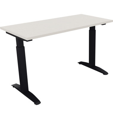 Schreibtisch All in One, manuell höhenverstellbar, 65-85cm (H), 120x60cm (BxT), rechteckig, weiß / anthrazit metallic