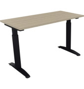 Schreibtisch All in One, manuell höhenverstellbar, 65-85cm (H), 120x60cm (BxT), rechteckig, eiche natur / anthrazit metallic
