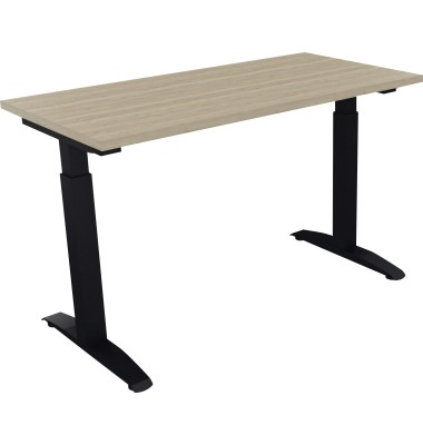 Schreibtisch All in One, manuell höhenverstellbar, 65-85cm (H), 120x60cm (BxT), rechteckig, eiche natur / anthrazit metallic