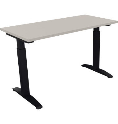Schreibtisch All in One, manuell höhenverstellbar, 65-85cm (H), 120x60cm (BxT), rechteckig, lichtgrau / anthrazit metallic