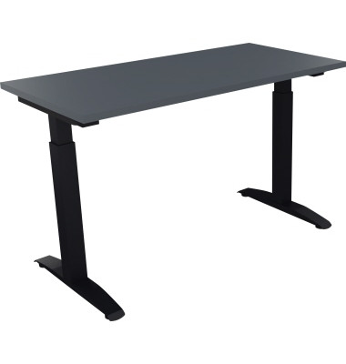Schreibtisch All in One, manuell höhenverstellbar, 65-85cm (H), 120x60cm (BxT), rechteckig, lavagrau / anthrazit metallic