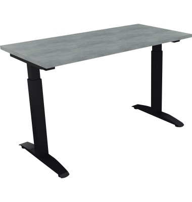 Schreibtisch All in One, manuell höhenverstellbar, 65-85cm (H), 120x60cm (BxT), rechteckig, beton hell / anthrazit metallic