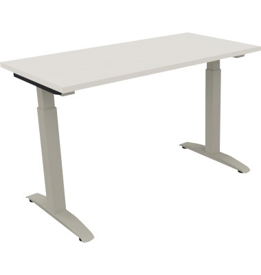 Schreibtisch All in One, manuell höhenverstellbar, 65-85cm (H), 120x60cm (BxT), rechteckig, weiß / silberaluminium