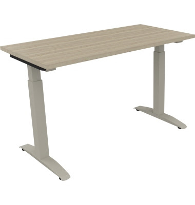 Schreibtisch All in One, manuell höhenverstellbar, 65-85cm (H), 120x60cm (BxT), rechteckig, eiche natur / silberaluminium