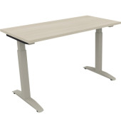 Schreibtisch All in One, manuell höhenverstellbar, 65-85cm (H), 120x60cm (BxT), rechteckig, akazie hell / silberaluminium