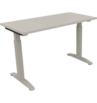 Schreibtisch All in One, manuell höhenverstellbar, 65-85cm (H), 120x60cm (BxT), rechteckig, lichtgrau / silberaluminium