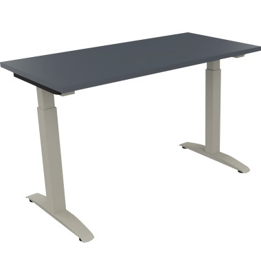 Schreibtisch All in One, manuell höhenverstellbar, 65-85cm (H), 120x60cm (BxT), rechteckig, lavagrau / silberaluminium