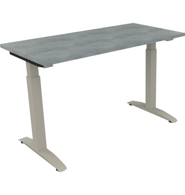 Schreibtisch All in One, manuell höhenverstellbar, 65-85cm (H), 120x60cm (BxT), rechteckig, beton hell / silberaluminium
