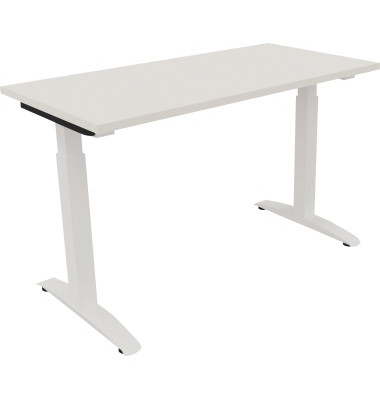 Schreibtisch All in One, manuell höhenverstellbar, 65-85cm (H), 120x60cm (BxT), rechteckig, weiß / weiß