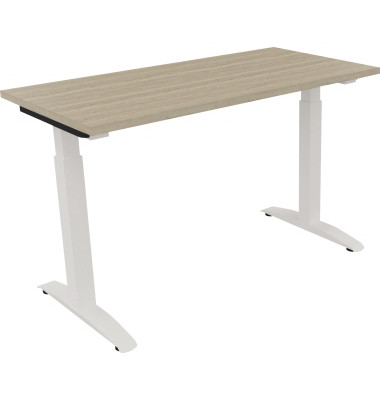 Schreibtisch All in One, manuell höhenverstellbar, 65-85cm (H), 120x60cm (BxT), rechteckig, eiche natur / weiß