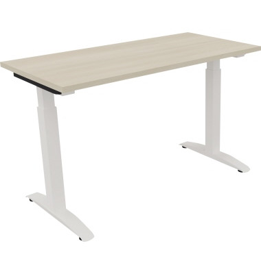 Schreibtisch All in One, manuell höhenverstellbar, 65-85cm (H), 120x60cm (BxT), rechteckig, akazie hell / weiß