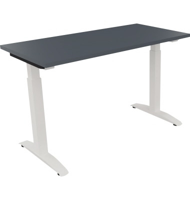 Schreibtisch All in One, manuell höhenverstellbar, 65-85cm (H), 120x60cm (BxT), rechteckig, lavagrau / weiß