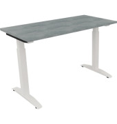 Schreibtisch All in One, manuell höhenverstellbar, 65-85cm (H), 120x60cm (BxT), rechteckig, beton hell / weiß