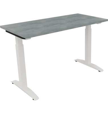 Schreibtisch All in One, manuell höhenverstellbar, 65-85cm (H), 120x60cm (BxT), rechteckig, beton hell / weiß