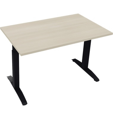 Schreibtisch All in One, manuell höhenverstellbar, 65-85cm (H), 120x70cm (BxT), rechteckig, akazie hell / anthrazit metallic