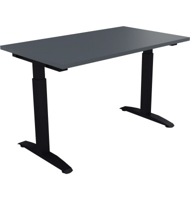 Schreibtisch All in One, manuell höhenverstellbar, 65-85cm (H), 120x70cm (BxT), rechteckig, lavagrau / anthrazit metallic