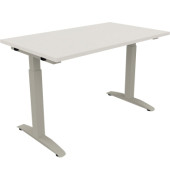 Schreibtisch All in One, manuell höhenverstellbar, 65-85cm (H), 120x70cm (BxT), rechteckig, weiß / silberaluminium