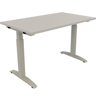Schreibtisch All in One, manuell höhenverstellbar, 65-85cm (H), 120x70cm (BxT), rechteckig, lichtgrau / silberaluminium