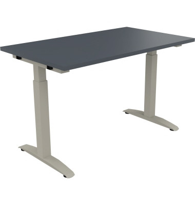 Schreibtisch All in One, manuell h&ouml;henverstellbar, 65-85cm (H), 120x70cm (BxT), rechteckig, lavagrau / silberaluminium