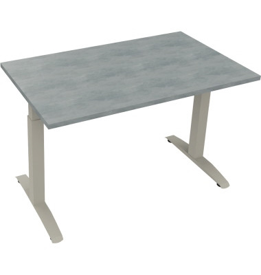 Schreibtisch All in One, manuell höhenverstellbar, 65-85cm (H), 120x70cm (BxT), rechteckig, beton hell / silberaluminium