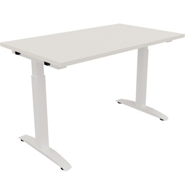 Schreibtisch All in One, manuell höhenverstellbar, 65-85cm (H), 120x70cm (BxT), rechteckig, weiß / weiß