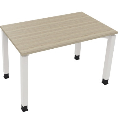 Schreibtisch All in One, manuell höhenverstellbar, 65-85cm (H), 120x70cm (BxT), rechteckig, eiche natur / weiß