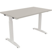 Schreibtisch All in One, manuell höhenverstellbar, 65-85cm (H), 120x70cm (BxT), rechteckig, lichtgrau / weiß