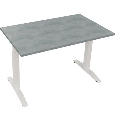 Schreibtisch All in One, manuell höhenverstellbar, 65-85cm (H), 120x70cm (BxT), rechteckig, beton hell / weiß