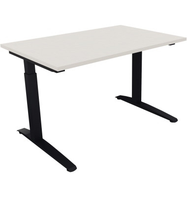 Schreibtisch All in One, manuell höhenverstellbar, 65-85cm (H), 120x80cm (BxT), rechteckig, weiß / anthrazit metallic