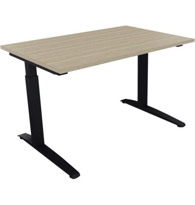 Schreibtisch All in One, manuell höhenverstellbar, 65-85cm (H), 120x80cm (BxT), rechteckig, eiche natur / anthrazit metallic