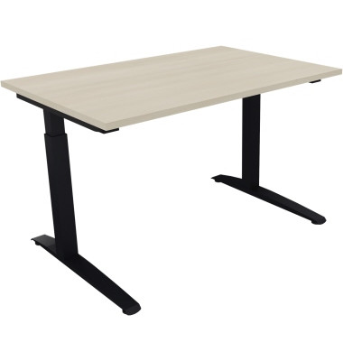 Schreibtisch All in One, manuell höhenverstellbar, 65-85cm (H), 120x80cm (BxT), rechteckig, akazie hell / anthrazit metallic