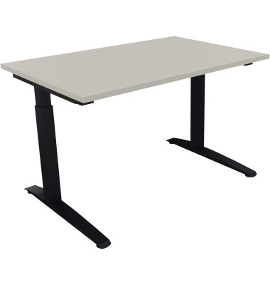 Schreibtisch All in One, manuell höhenverstellbar, 65-85cm (H), 120x80cm (BxT), rechteckig, lichtgrau / anthrazit metallic