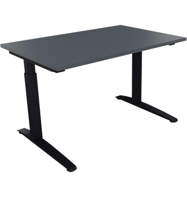 Schreibtisch All in One, manuell h&ouml;henverstellbar, 65-85cm (H), 120x80cm (BxT), rechteckig, lavagrau / anthrazit metallic