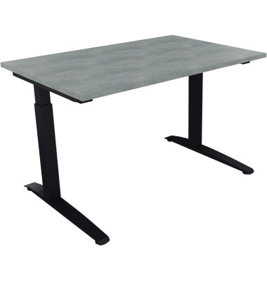Schreibtisch All in One, manuell höhenverstellbar, 65-85cm (H), 120x80cm (BxT), rechteckig, beton hell / anthrazit metallic