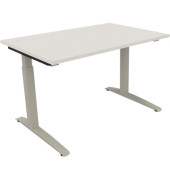 Schreibtisch All in One, manuell h&ouml;henverstellbar, 65-85cm (H), 120x80cm (BxT), rechteckig, wei&szlig; / silberaluminium